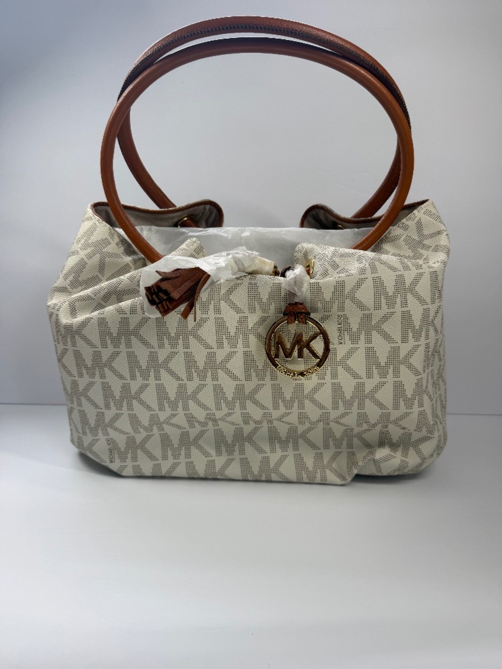 Michael Kors Medium Ring Tote PVC Signature Shoulder Bag Handbag Purse in White